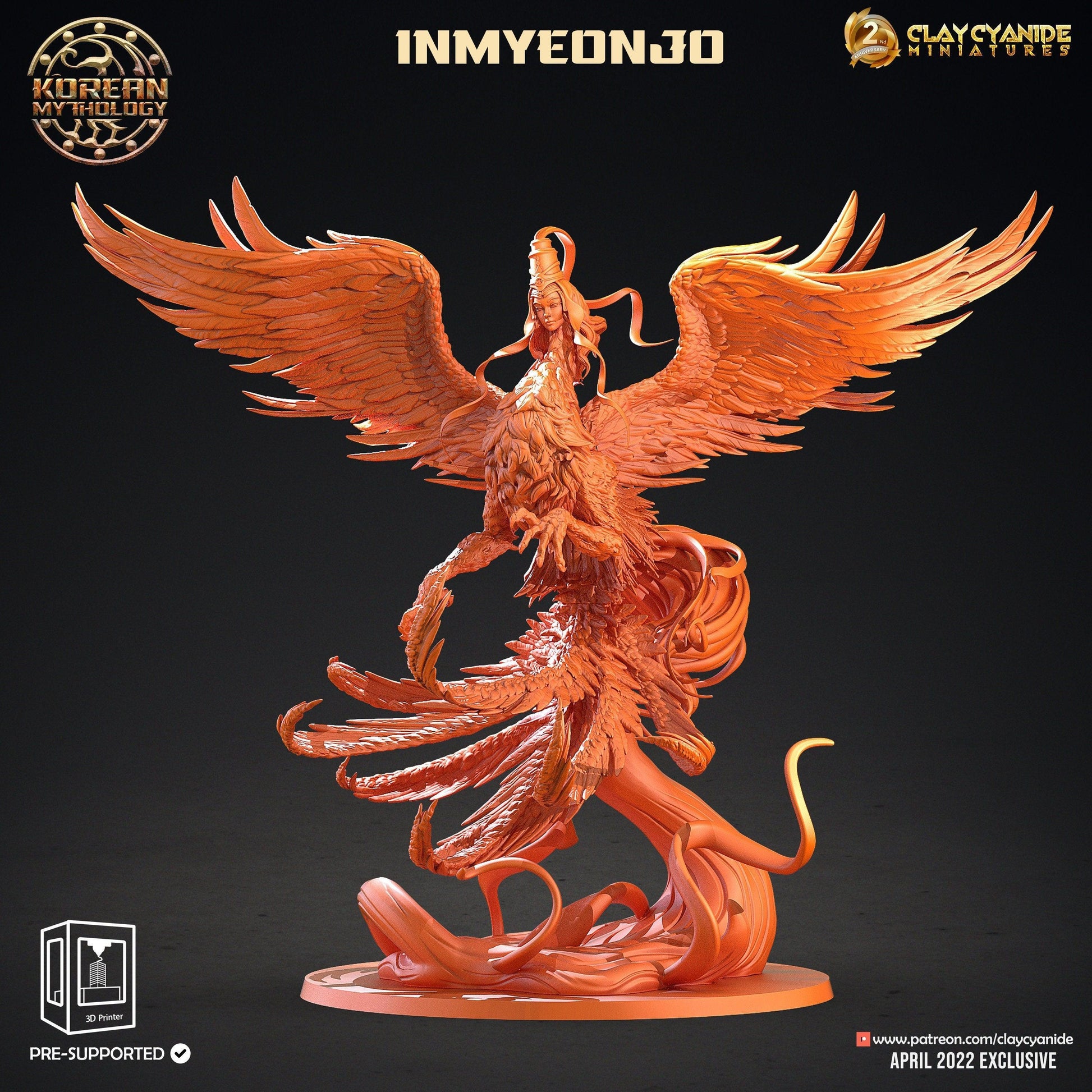 Inmyeonjo Miniature | Enchanting Female Phoenix Goddess for Tabletop RPGs | 32mm Scale - Plague Miniatures