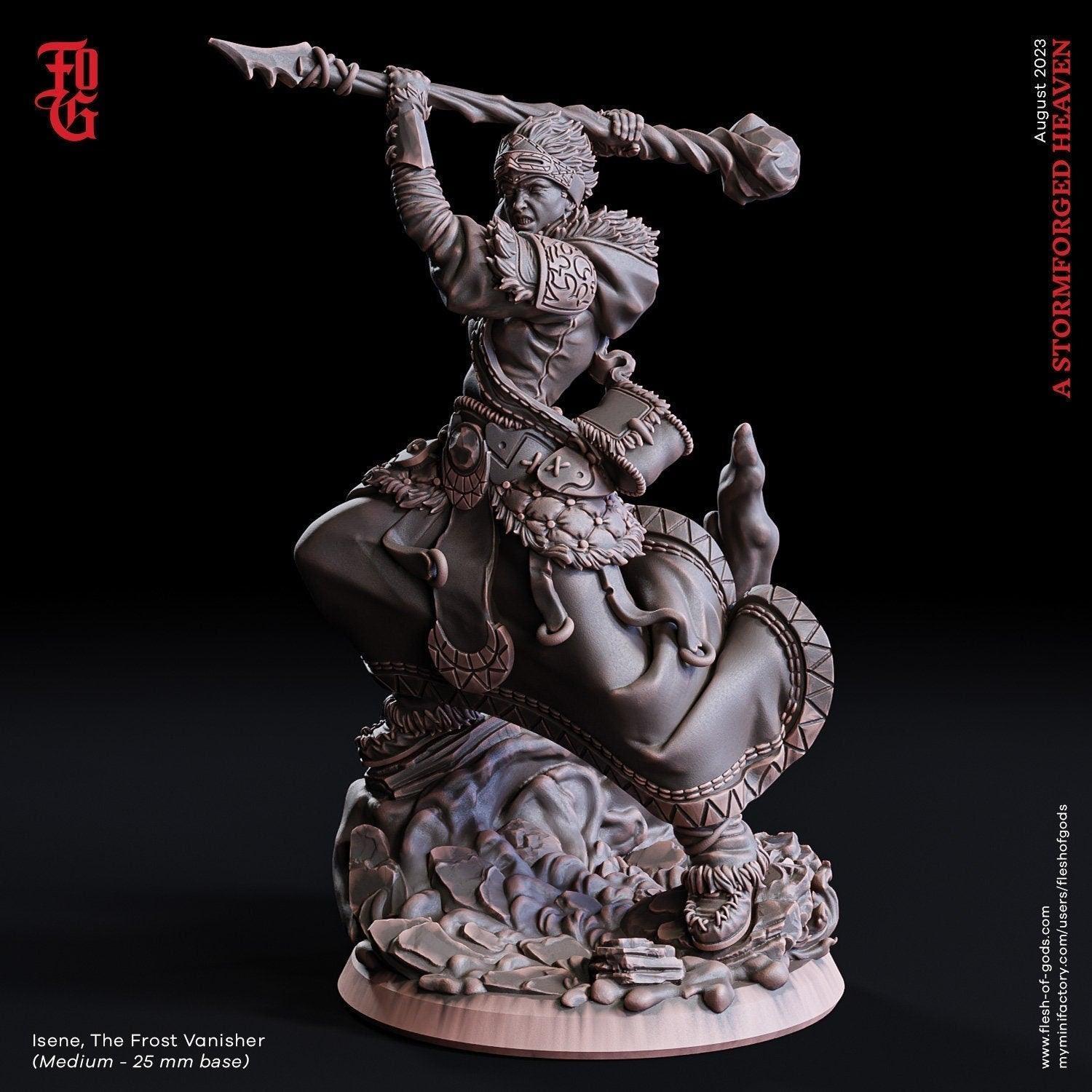 Isene, Frost Vanisher Miniature | Norse Winter Viking Female for DnD | 32mm Scale or 75mm Scale - Plague Miniatures