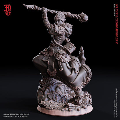 Isene, Frost Vanisher Miniature | Norse Winter Viking Female for DnD | 32mm Scale or 75mm Scale - Plague Miniatures