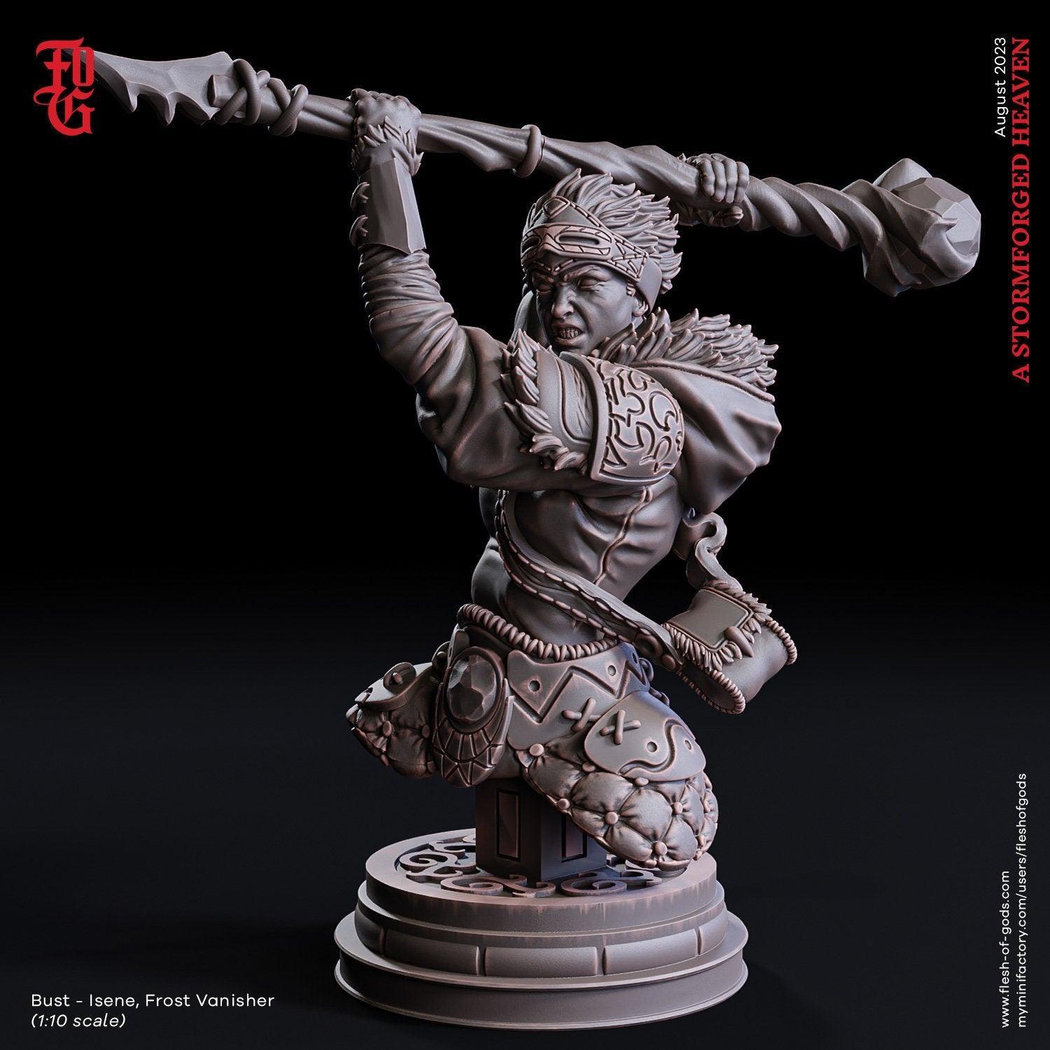 Isene, Frost Vanisher Miniature | Norse Winter Viking Female for DnD | 32mm Scale or 75mm Scale - Plague Miniatures