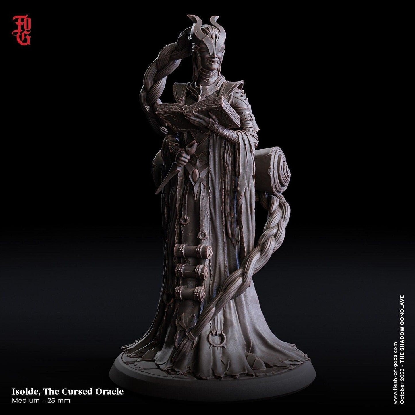 Isolde, the Cursed Oracle Miniature: A Mystic Figure for RPG Adventures | 32mm Scale or 75mm Scale - Plague Miniatures