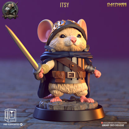 Itsy, Mini Mice Miniature | Long Sword Warrior for DnD | 32mm Scale - Plague Miniatures