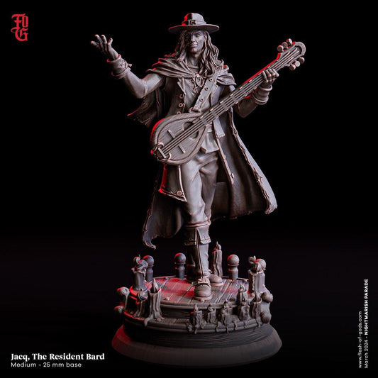 Jacq Leroux, Bard Extraordinaire Miniature | Human Bard NPC | 32mm Scale and 75mm Scale - Plague Miniatures