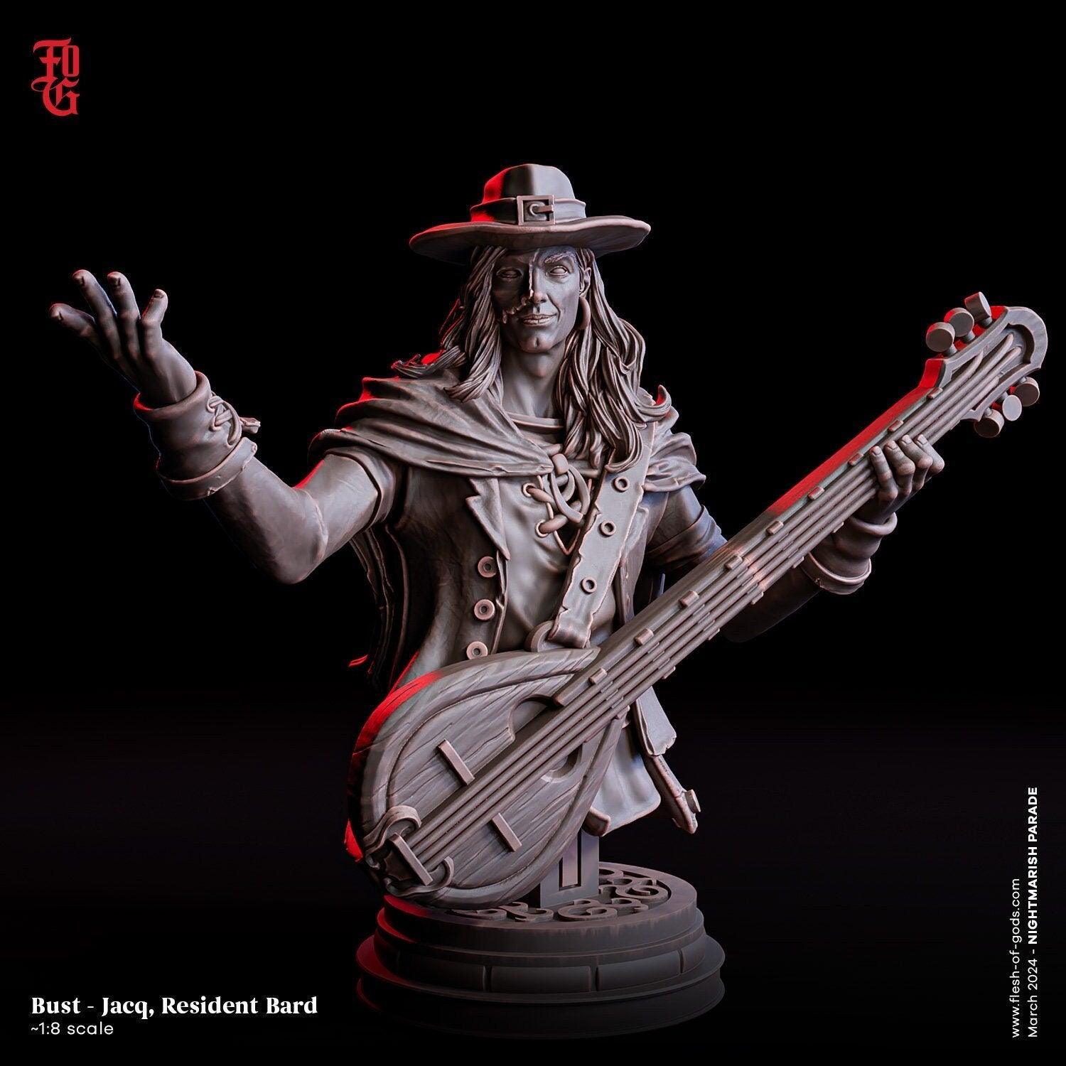 Jacq Leroux, Bard Extraordinaire Miniature | Human Bard NPC | 32mm Scale and 75mm Scale - Plague Miniatures