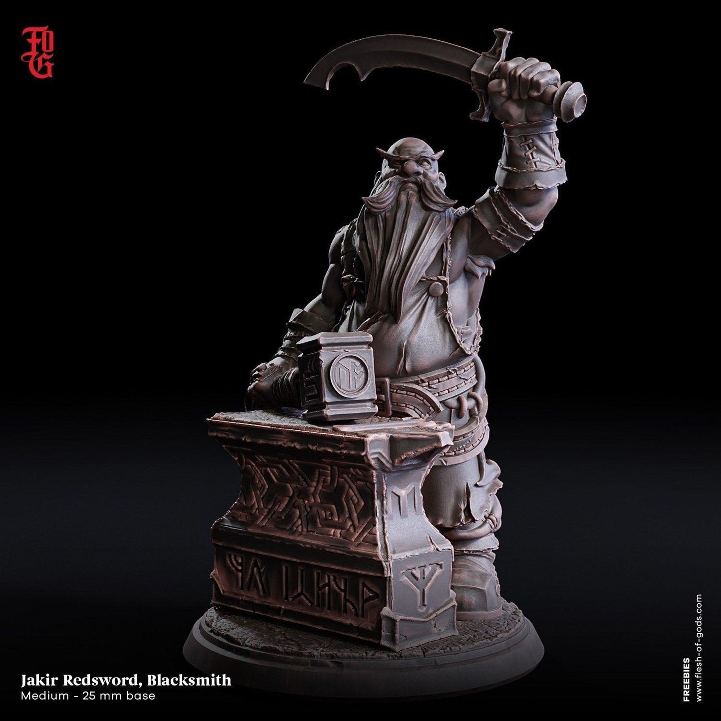 Jakir Redsword Dwarf Blacksmith Miniature | Master of the Anvil for Dungeons and Dragons | 32mm Scale - Plague Miniatures