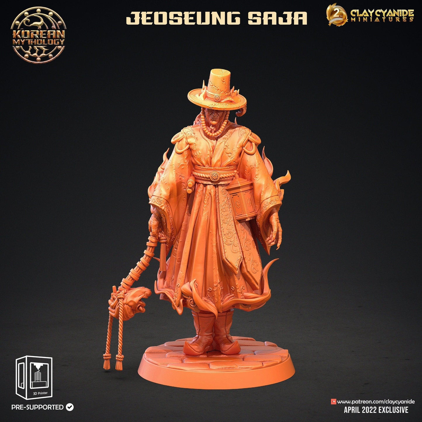 Jeoseung Saja miniature with Book | 3 Unique Figures with Skull Staff, Pipe, and Book for Tabletop RPGs | 32mm Scale - Plague Miniatures