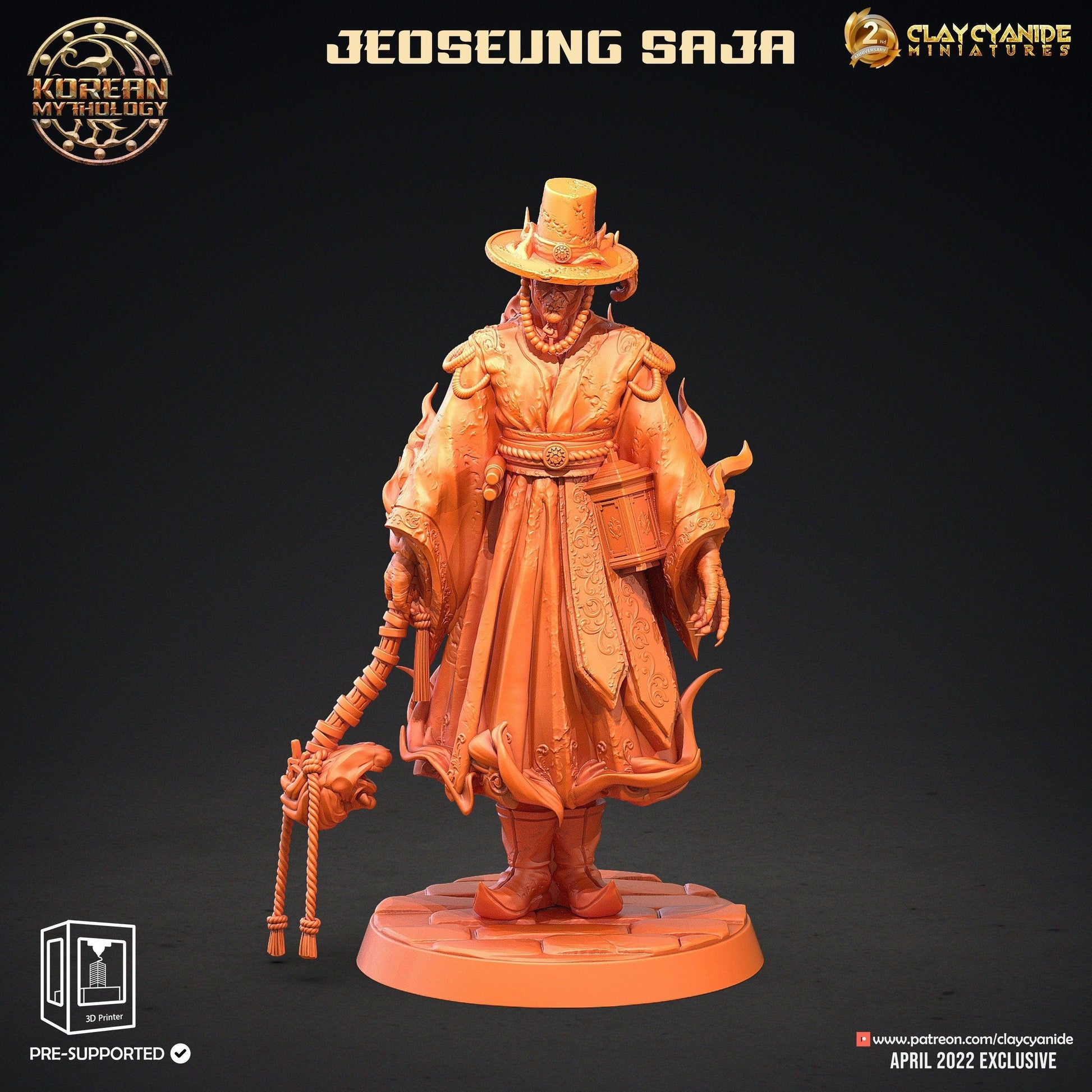 Jeoseung Saja miniature with Book | 3 Unique Figures with Skull Staff, Pipe, and Book for Tabletop RPGs | 32mm Scale - Plague Miniatures