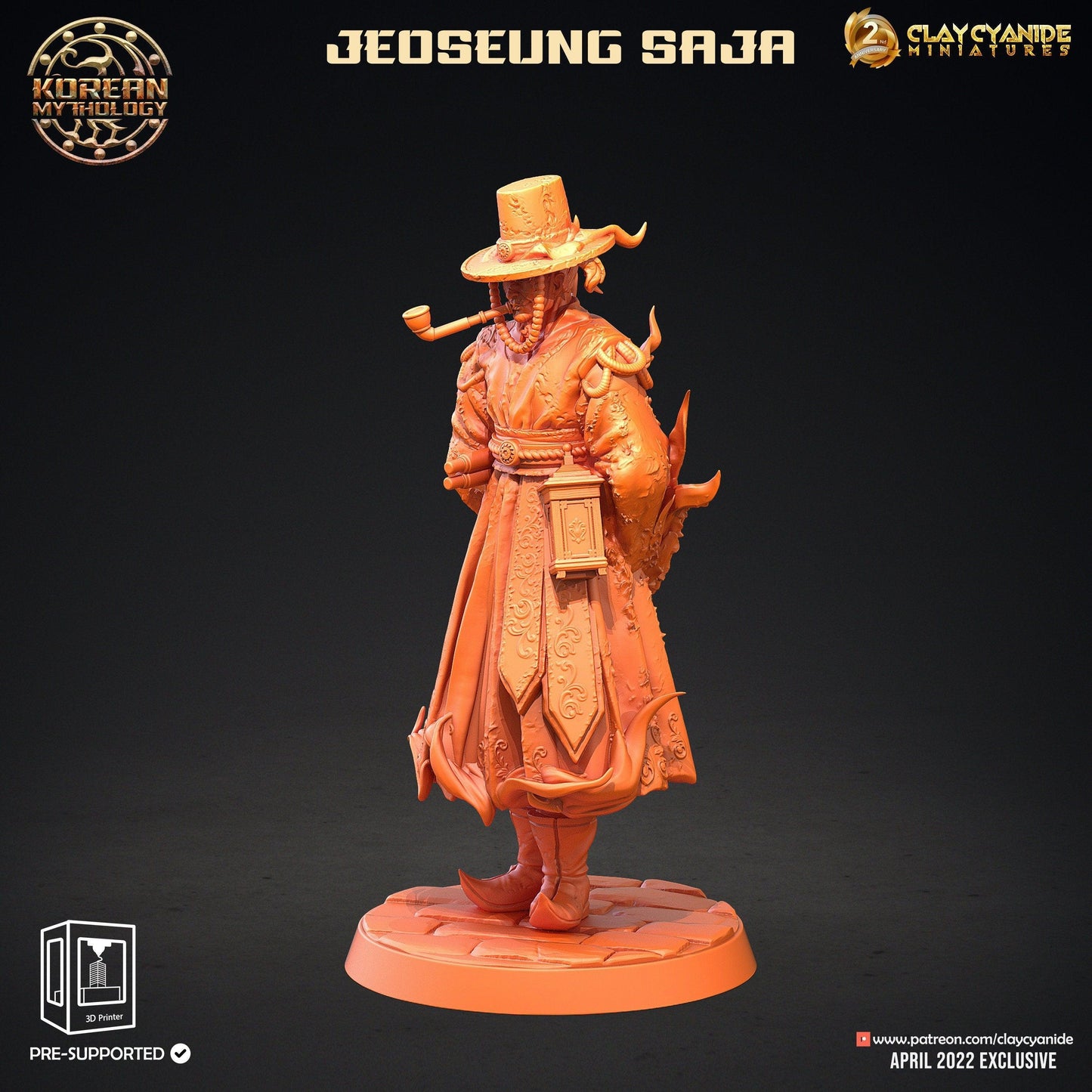 Jeoseung Saja miniature with Book | 3 Unique Figures with Skull Staff, Pipe, and Book for Tabletop RPGs | 32mm Scale - Plague Miniatures