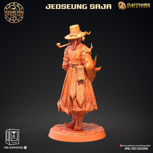 Jeoseung Saja miniature with pipe | Clay Cyanide | Korean Mythology | Tabletop Gaming | DnD Miniature | Dungeons and Dragons | Jeo Seung - Plague Miniatures shop for DnD Miniatures
