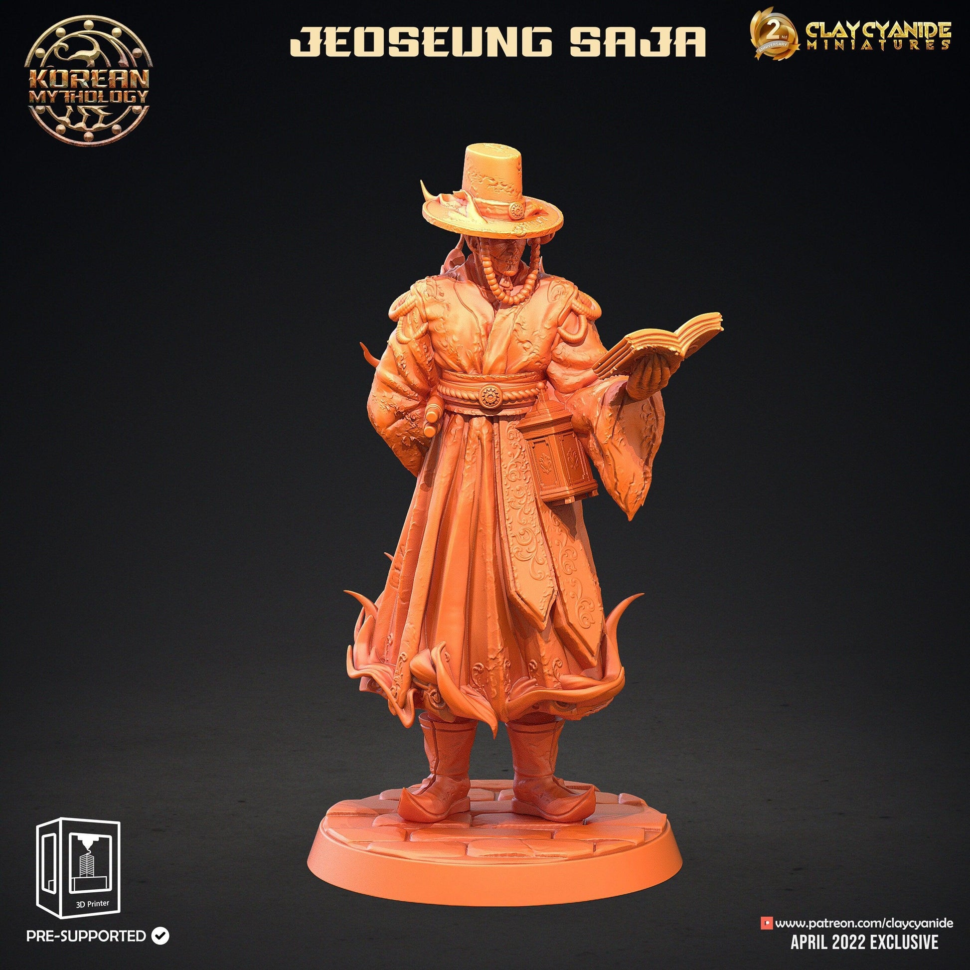 Jeoseung Saja Miniature with Skull Staff | 3 Unique Figures for Tabletop RPGs | 32mm Scale - Plague Miniatures