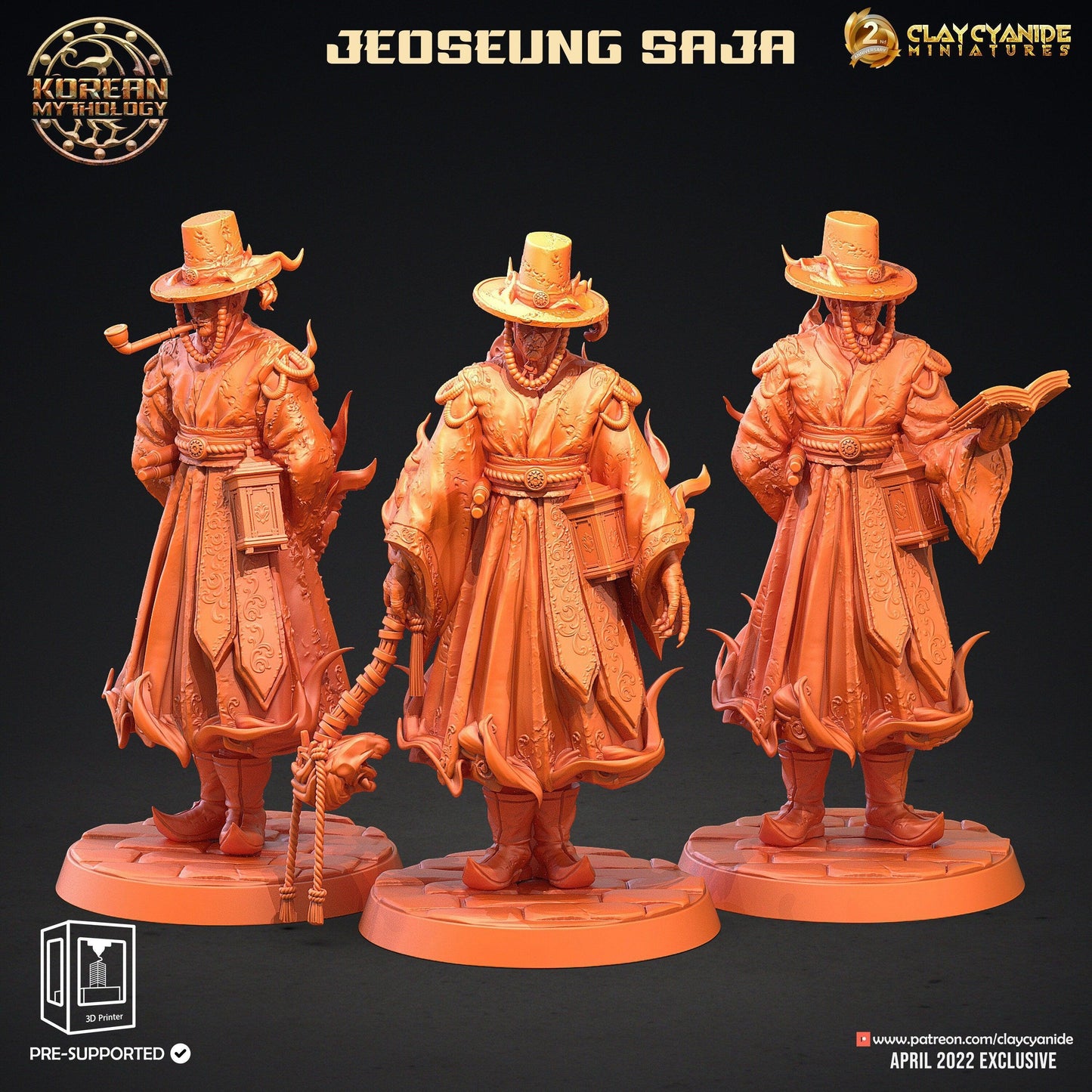 Jeoseung Saja Miniature with Skull Staff | 3 Unique Figures for Tabletop RPGs | 32mm Scale - Plague Miniatures