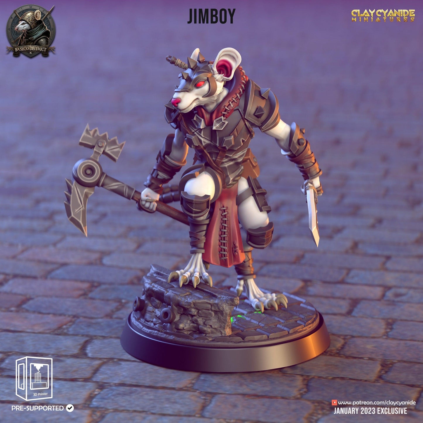 Jimboy, Burat Knight Ratmen Miniature | Axe and Blade Skaven Warrior | 32mm Scale - Plague Miniatures