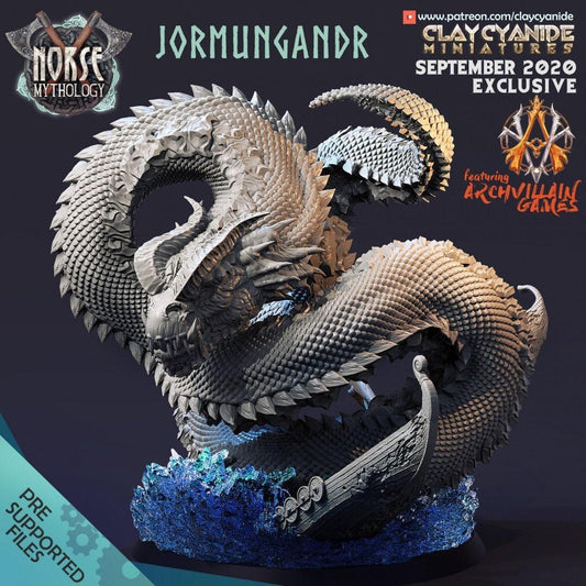 Jormungandr Serpent Miniature | Norse Mythology Large Monster for DnD 5e | 32mm scale - Plague Miniatures