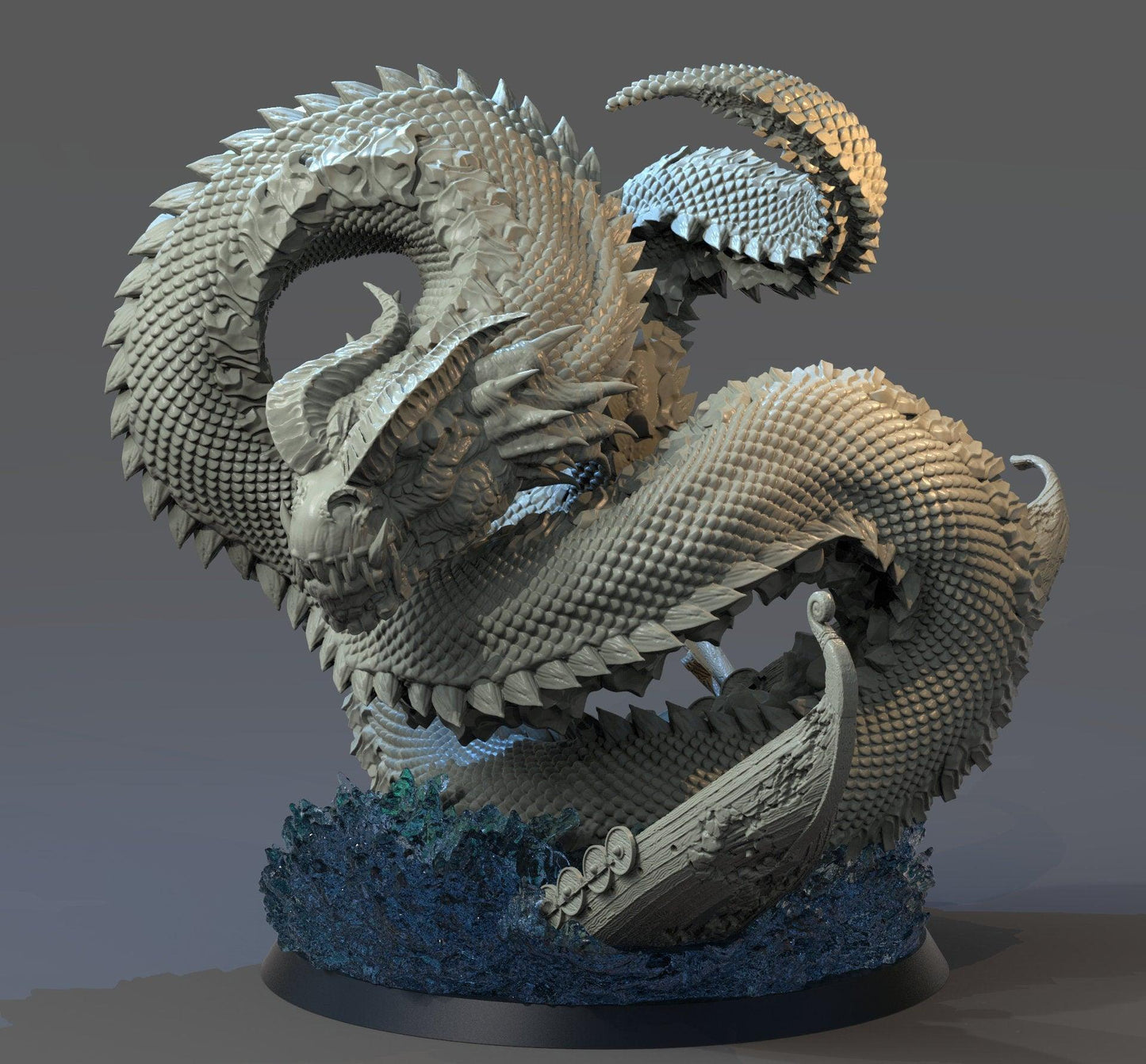 Jormungandr Serpent Miniature | Norse Mythology Large Monster for DnD 5e | 32mm scale - Plague Miniatures