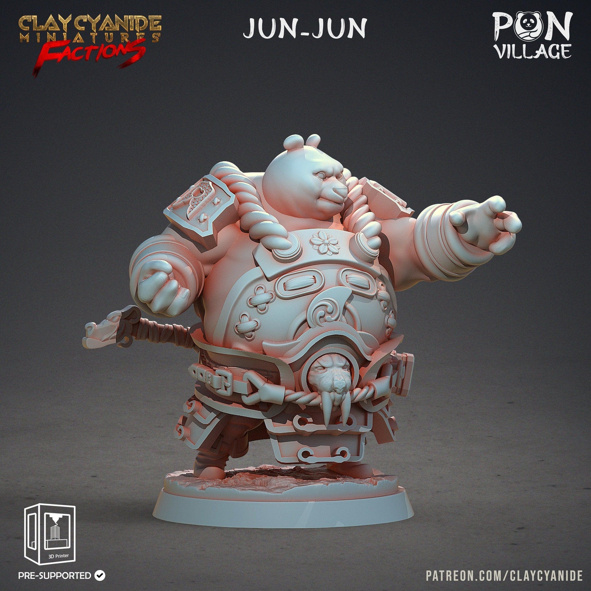 Jun-Jun Pandaren Miniature | Stalwart Pandafolk Great Warrior for Tabletop RPGs | 32mm Scale - Plague Miniatures