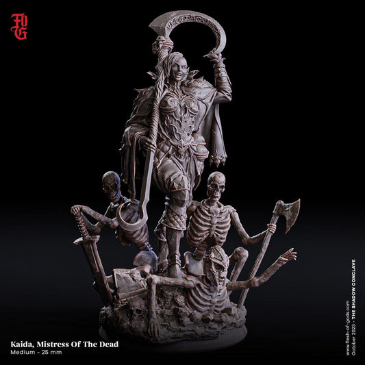 Kaida, Mistress of the Dead Miniature | Female Necromancer for DnD 5e Dark Adventures | 32mm Scale or 75mm Scale - Plague Miniatures shop for DnD Miniatures