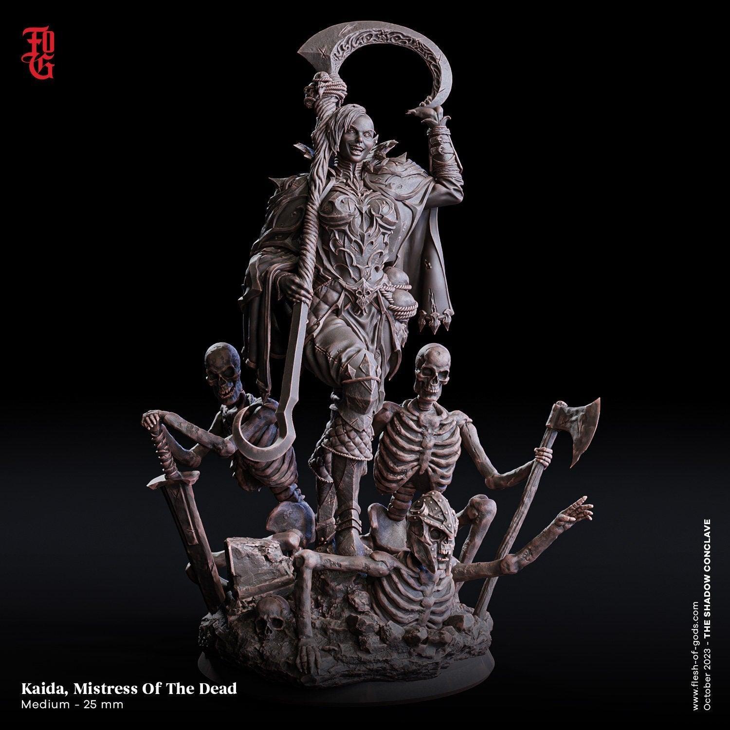 Kaida, Mistress of the Dead Miniature | Female Necromancer for DnD 5e Dark Adventures | 32mm Scale or 75mm Scale - Plague Miniatures