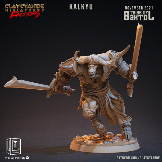 Kalkyu Minotaur Cowborn Miniature | Dual-Sword Wielding Warrior | 32mm Scale - Plague Miniatures