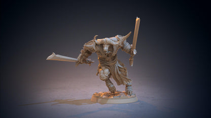 Kalkyu Minotaur Cowborn Miniature | Dual-Sword Wielding Warrior | 32mm Scale - Plague Miniatures