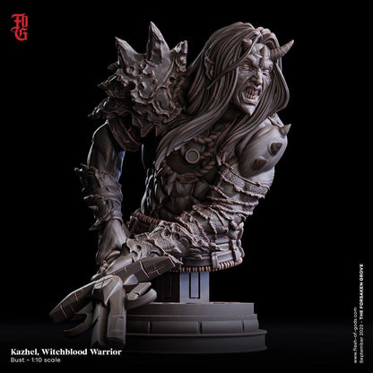 Kazhel, Witchblood Warrior Bust Statue | Mystical Spellblade for DnD Displays - Plague Miniatures