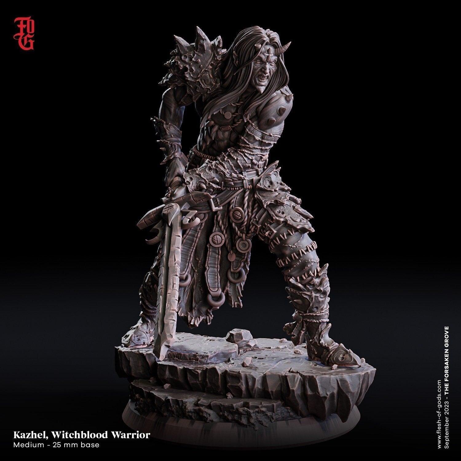 Kazhel, Witchblood Warrior Miniature | Powerful Spellblade for DnD Adventures | 32mm Scale or 75mm Scale - Plague Miniatures