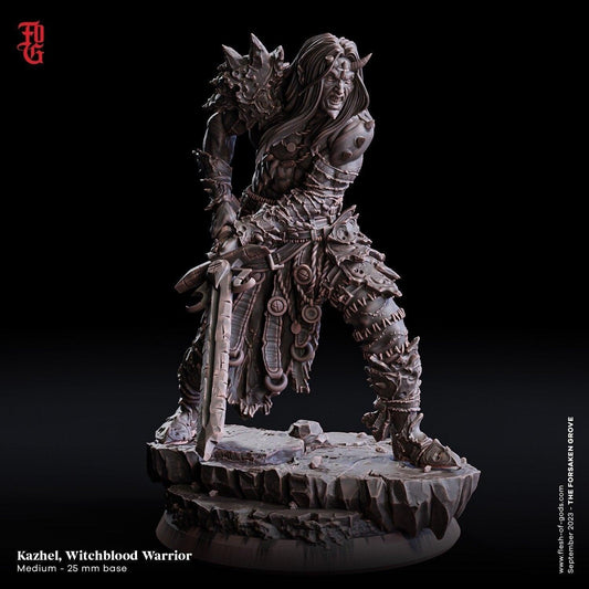 Kazhel, Witchblood Warrior Miniature | Powerful Spellblade for DnD Adventures | 32mm Scale or 75mm Scale - Plague Miniatures