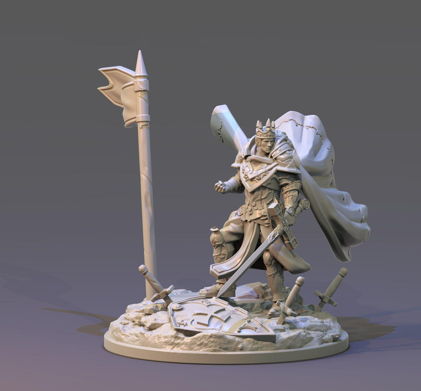 King Arthur Stands with Excalibur Miniature | Legendary Tabletop RPG Figure | 32mm Scale - Plague Miniatures
