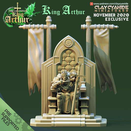 King Arthur w/ Excalibur Throne Miniature | Clay Cyanide | Legend of King Arthur | DnD Miniature | Dungeons and Dragons,, DnD 5e - Plague Miniatures shop for DnD Miniatures