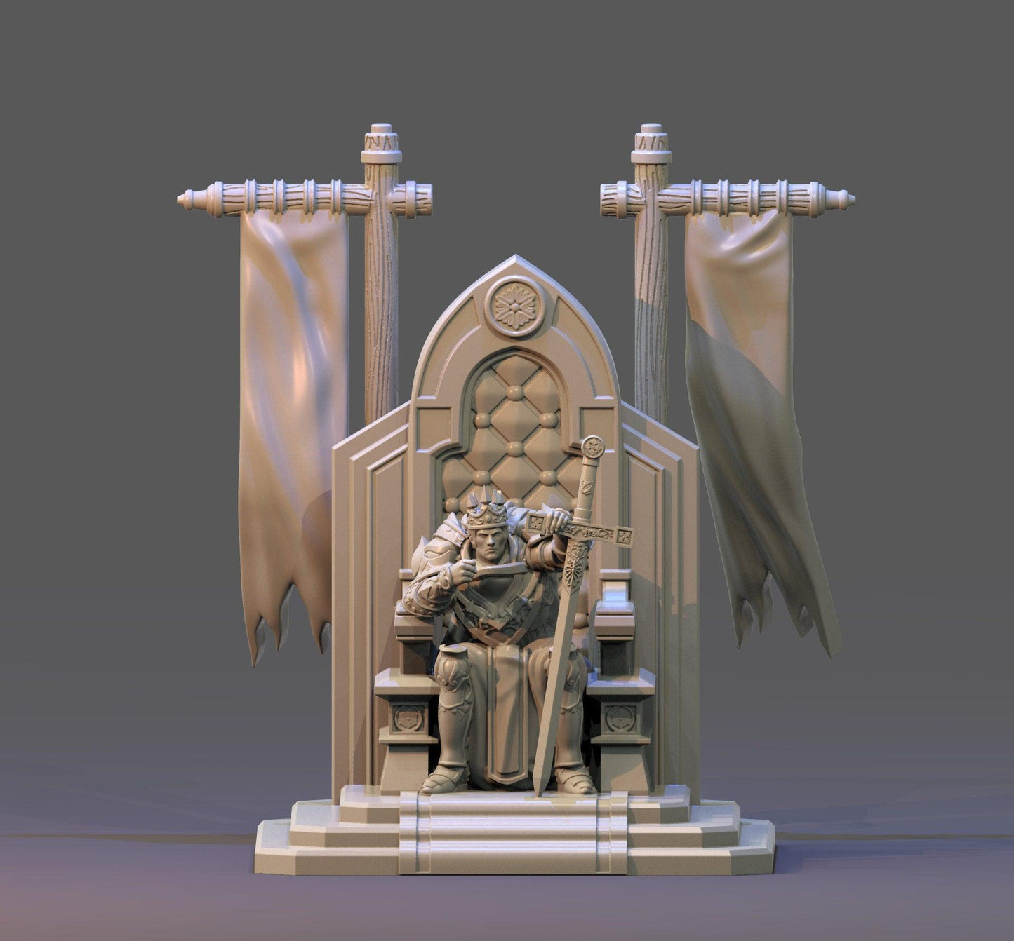 King Arthur with Excalibur on Throne Miniature | Epic Tabletop RPG Figure | 32mm Scale - Plague Miniatures