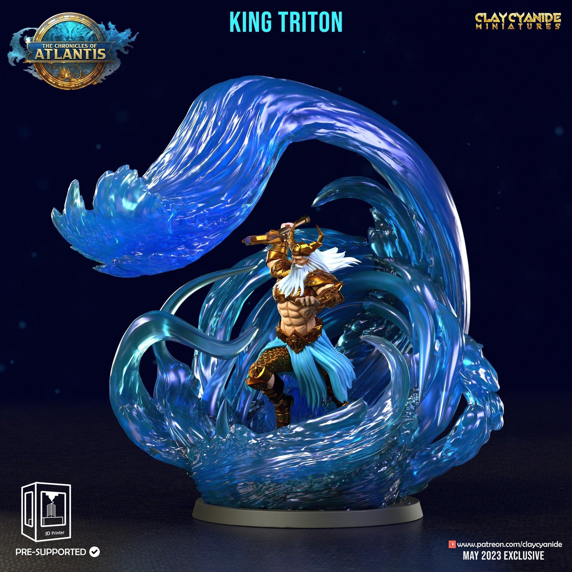 King Triton Miniature | Majestic Water Deity for TTRPGs | 32mm Scale - Plague Miniatures