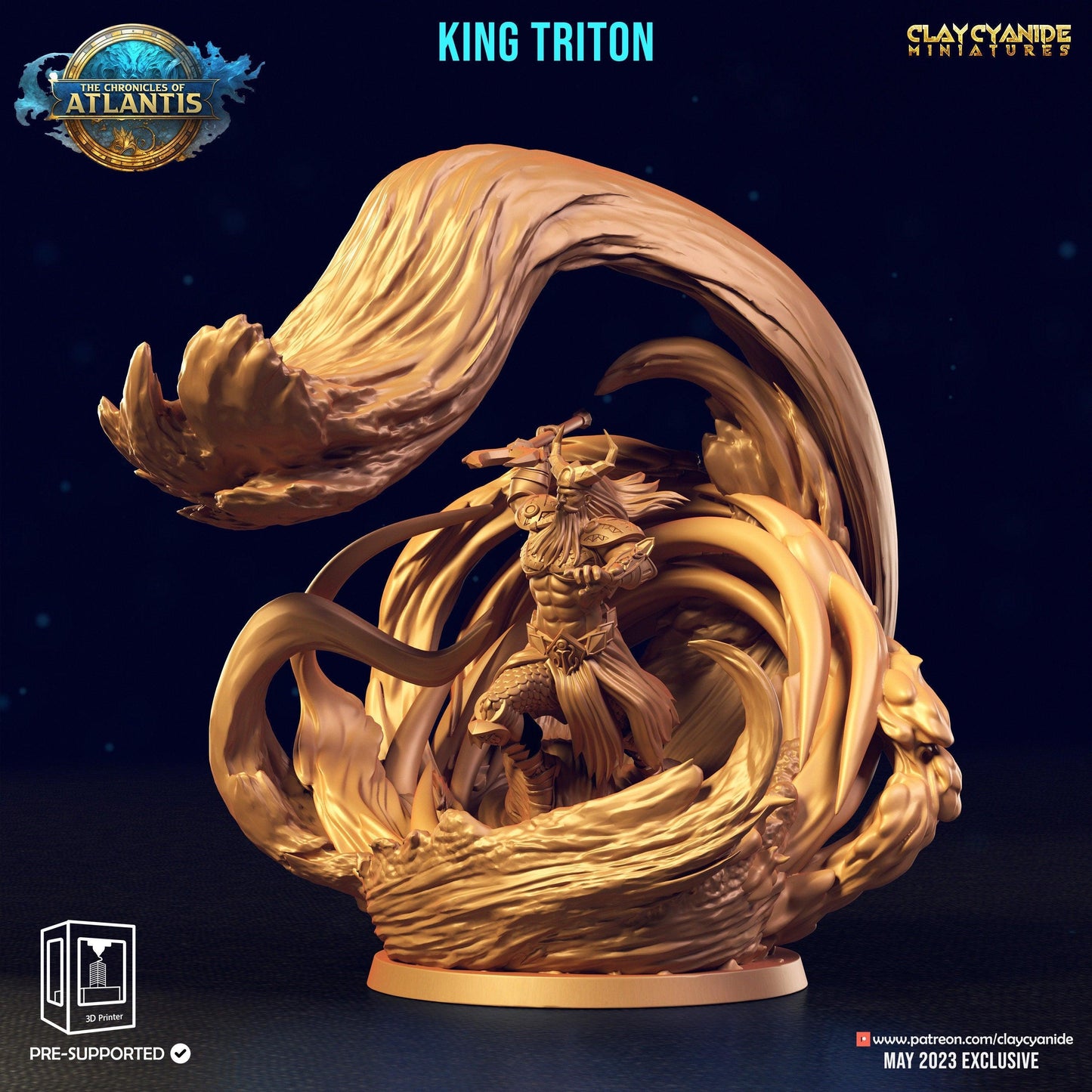 King Triton Miniature | Majestic Water Deity for TTRPGs | 32mm Scale - Plague Miniatures