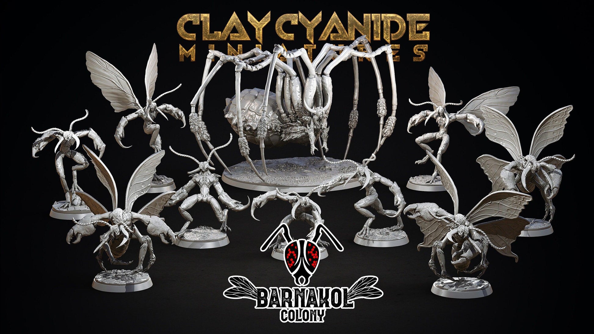 Kizaht Flying Hive-Mind Insectoid Miniature | 32mm Scale Barnakol Collection - Clay Cyanide - Plague Miniatures shop for DnD Miniatures
