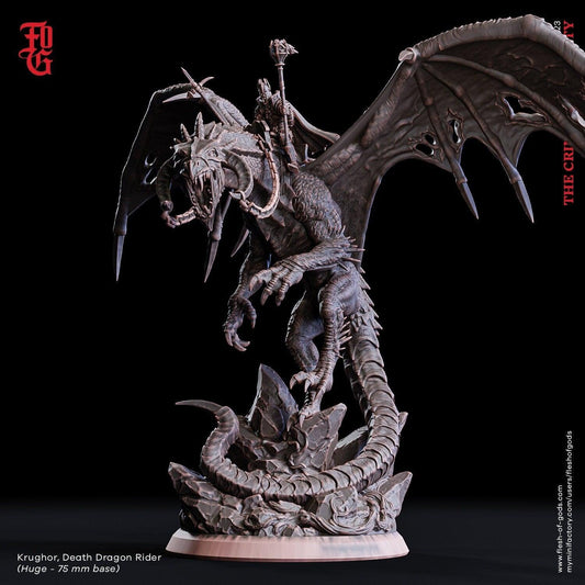 Krughor, Death Dragon Rider Miniature | Undying Terror in DnD Skies | 75mm Base - Plague Miniatures