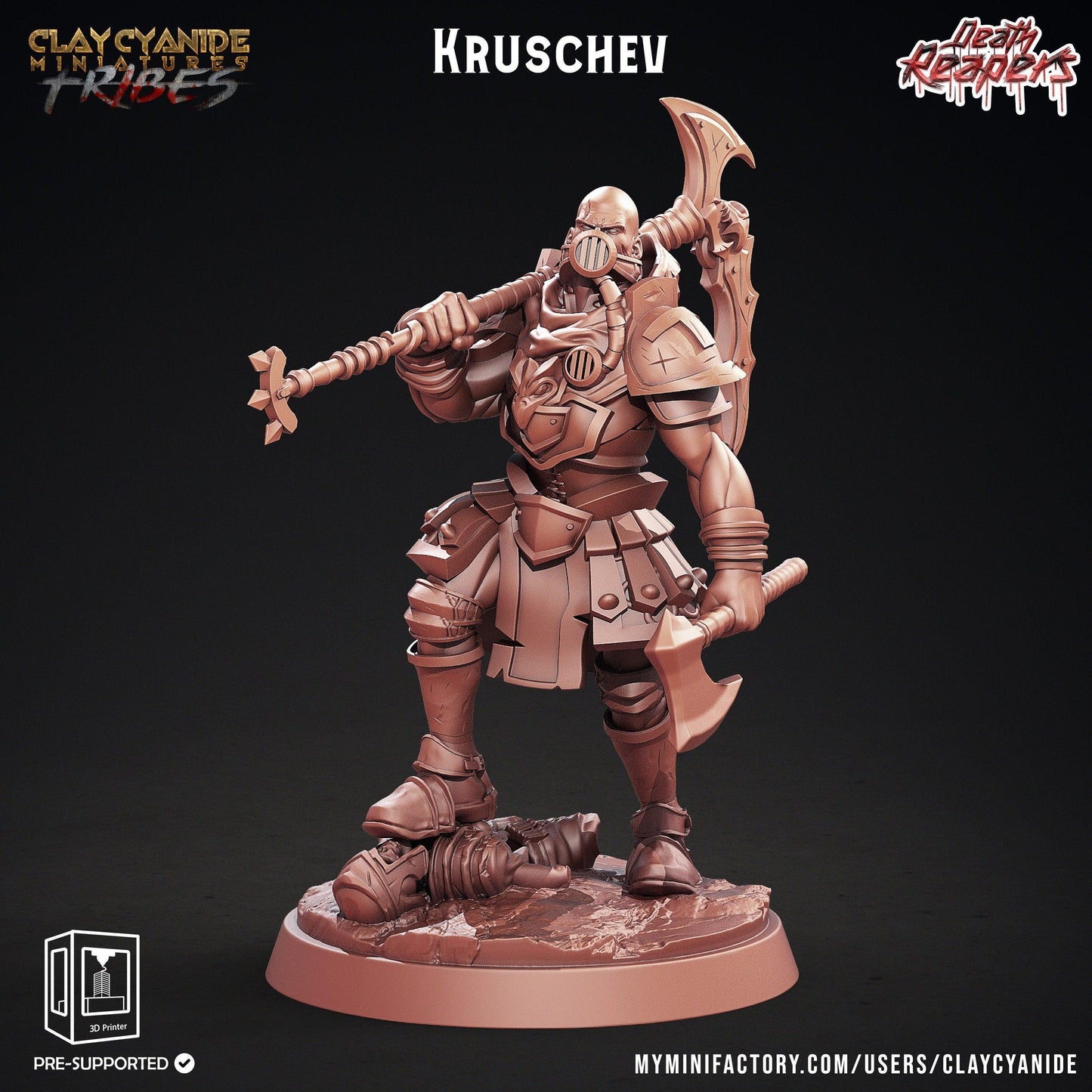 Kruschev Miniature | Gas-Masked Warrior with Scythe for Tabletop RPGs | 32mm Scale - Plague Miniatures
