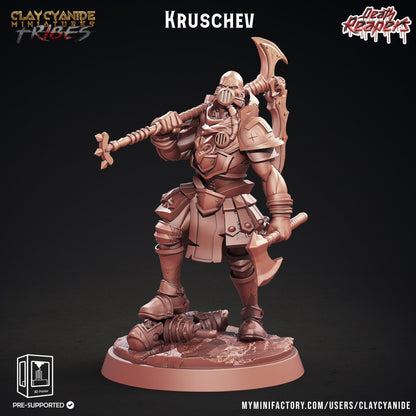 Kruschev Miniature | Gas-Masked Warrior with Scythe for Tabletop RPGs | 32mm Scale - Plague Miniatures