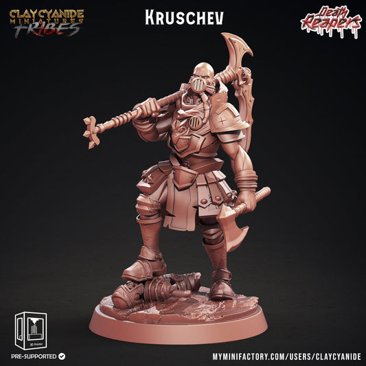 Kruschev Miniature | Gas-Masked Warrior with Scythe for Tabletop RPGs | 32mm Scale - Plague Miniatures
