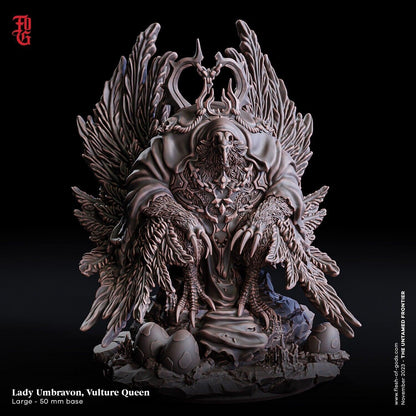 Lady Umbravon, Vulture Queen Miniature | Majestic Large Flying Beast for D&D | 50mm Base - Plague Miniatures