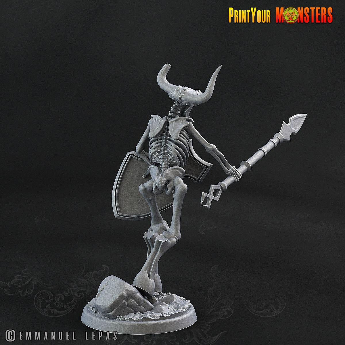 Lance and Shield Skeletal Minotaur Miniature | Undead Monster Figurine DnD 5e - Plague Miniatures