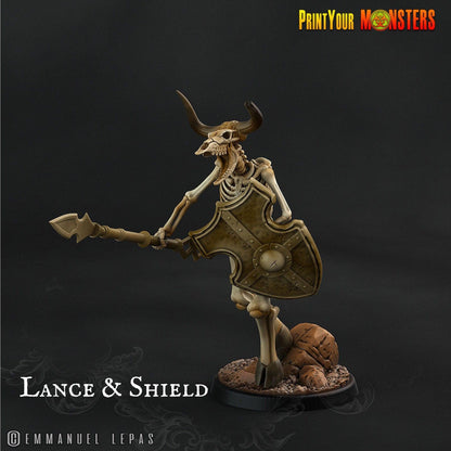 Lance and Shield Skeletal Minotaur Miniature | Undead Monster Figurine DnD 5e - Plague Miniatures