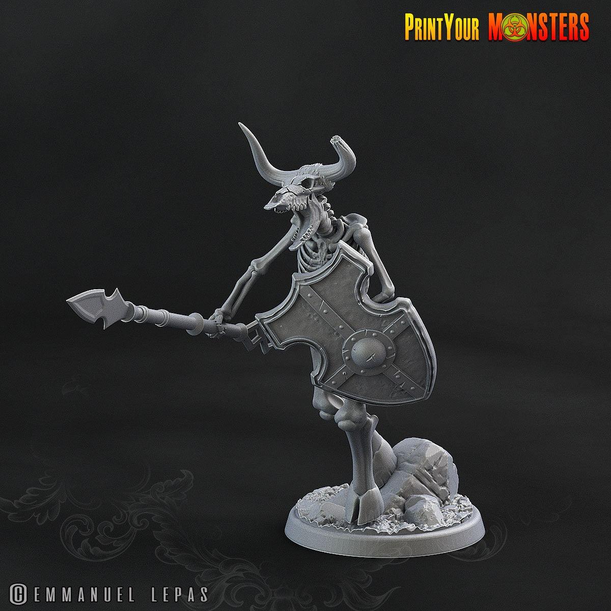 Lance and Shield Skeletal Minotaur Miniature | Undead Monster Figurine DnD 5e - Plague Miniatures