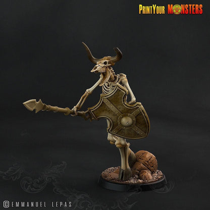 Lance and Shield Skeletal Minotaur Miniature | Undead Monster Figurine DnD 5e - Plague Miniatures