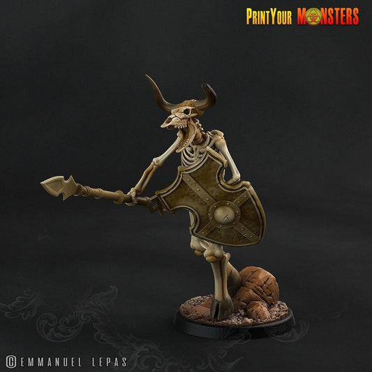 Lance and Shield Skeletal Minotaur Miniature | Undead Monster Figurine DnD 5e - Plague Miniatures