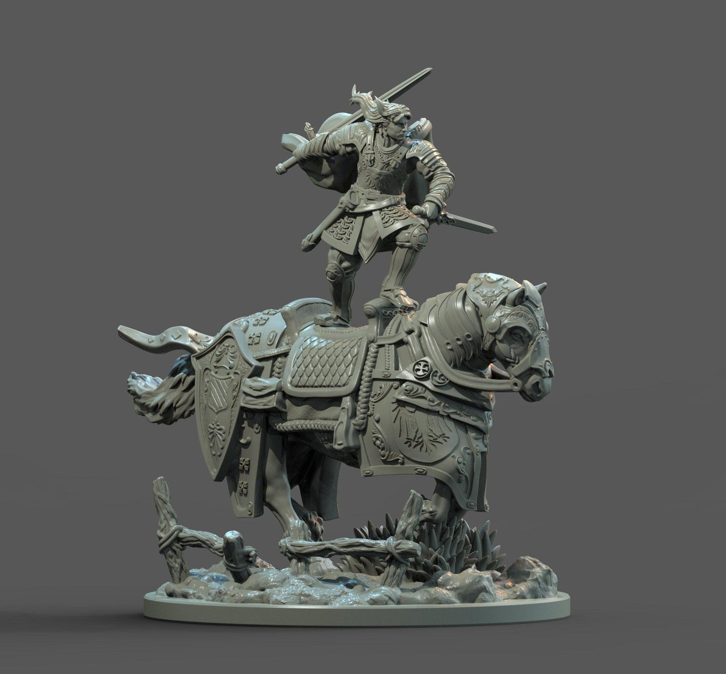 Lancelot on Horse Miniature Set | Dynamic Tabletop RPG Figures with Interchangeable Bases | 32mm Scale - Plague Miniatures