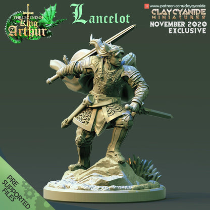 Lancelot on Horse Miniature Set | Dynamic Tabletop RPG Figures with Interchangeable Bases | 32mm Scale - Plague Miniatures