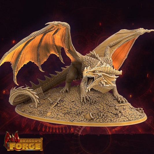 Large Dragon miniature guarding treasure mini - 32mm scale Tabletop gaming DnD Miniature Dungeons and Dragons, wargaming dnd figurine - Plague Miniatures shop for DnD Miniatures