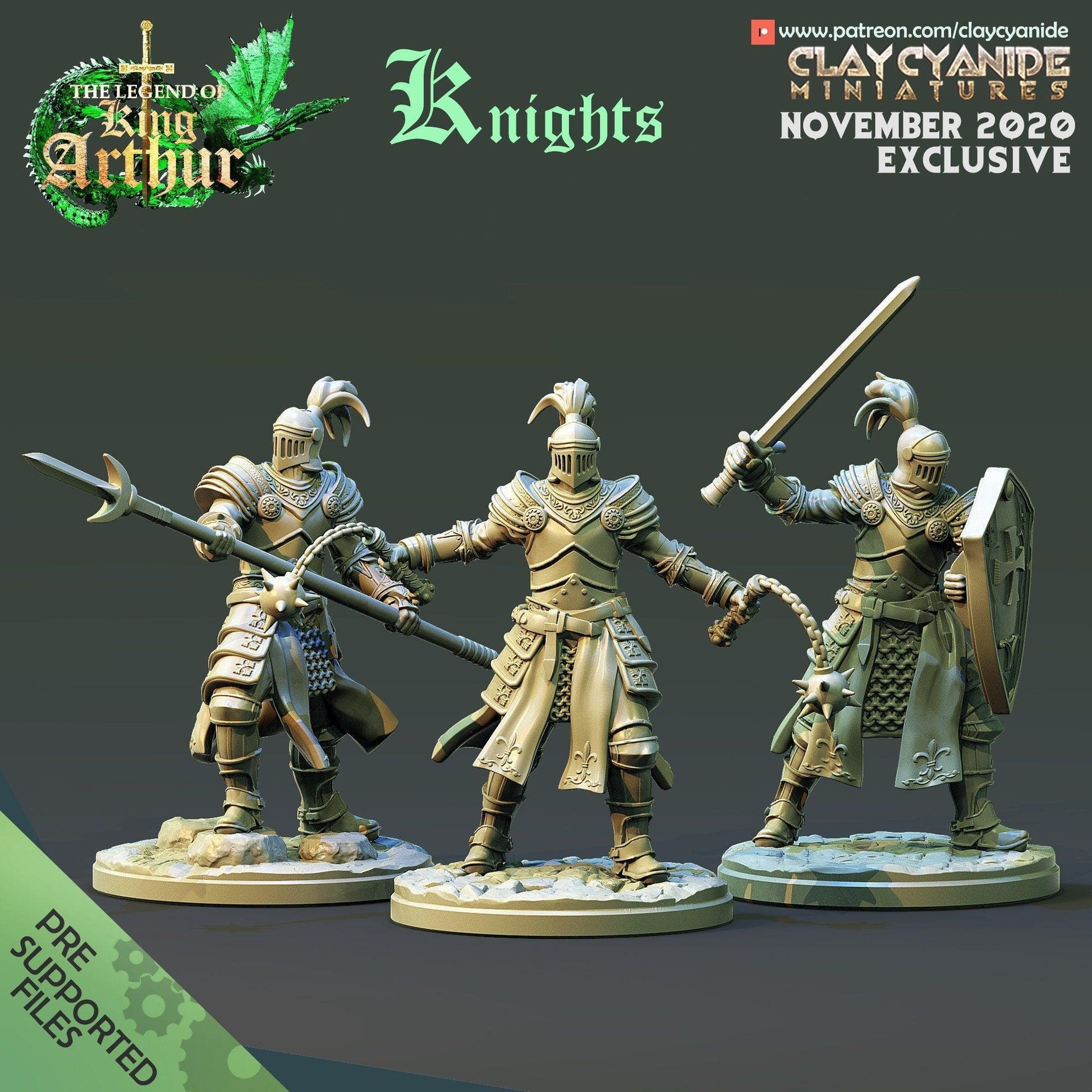 Legendary Knights of King Arthur Miniatures Set | Sword, Flail, and Pike-Wielding Figures for Tabletop RPGs | 32mm Scale - Plague Miniatures