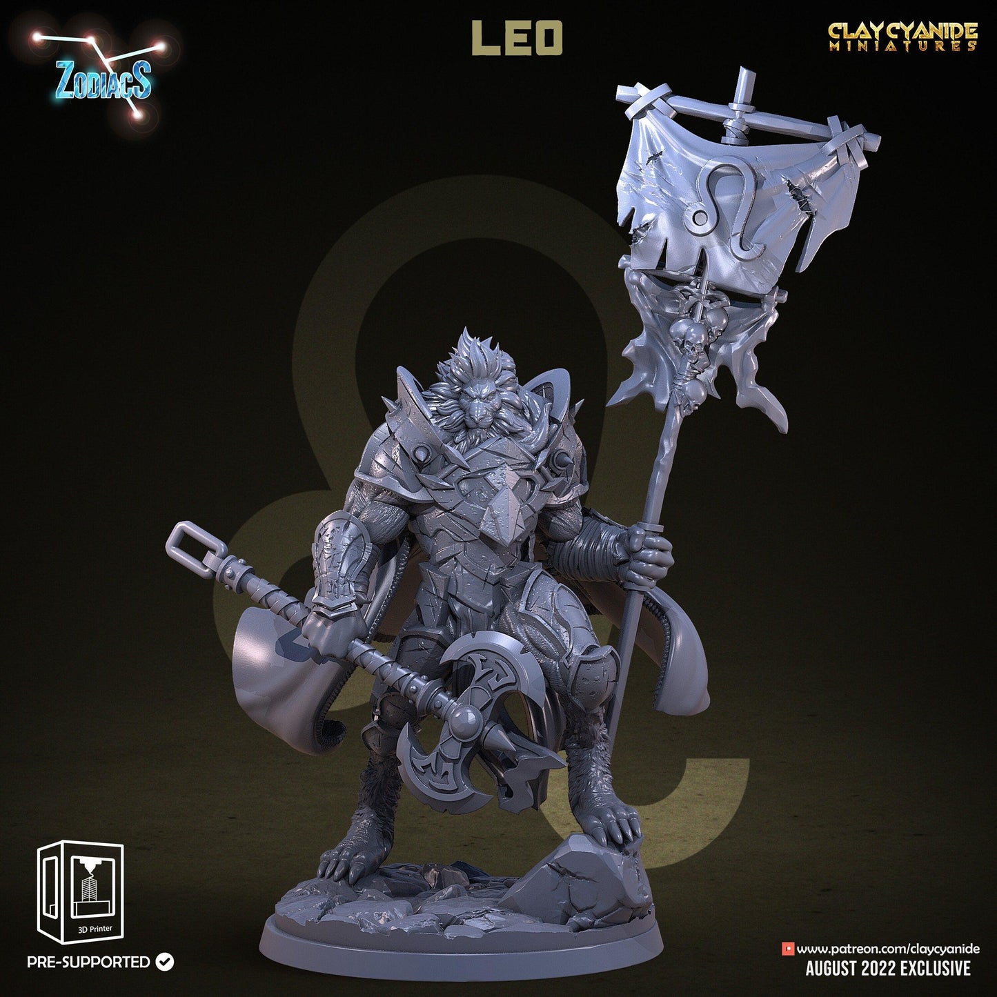 Leo Zodiac Miniature | Regal Leonin Warrior for Tabletop Adventures | 32mm Scale - Plague Miniatures