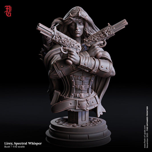 Lirey, Spectral Whisper Bust | Female Outlaw Wild West Gunslinger Outlaw Statue - Plague Miniatures shop for DnD Miniatures