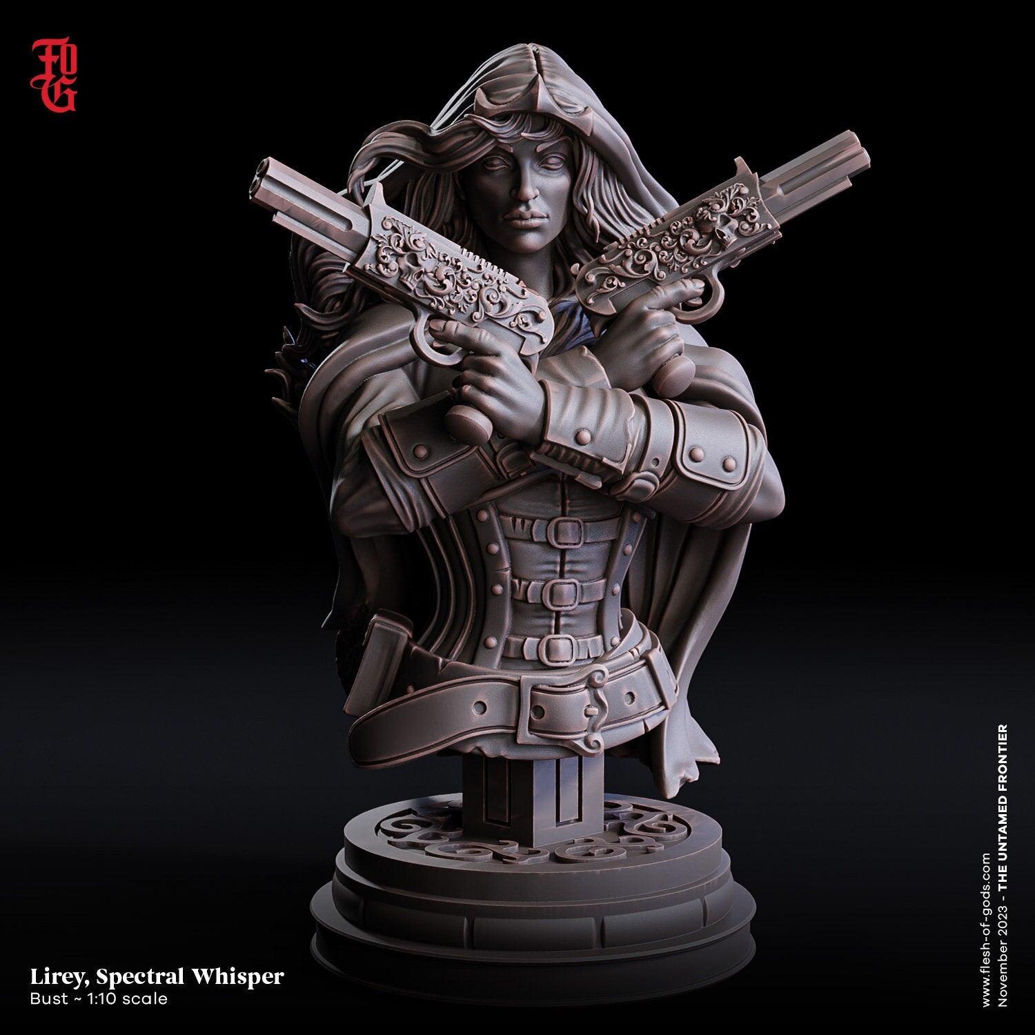 Lirey, Spectral Whisper Miniature | Wild West Gunslinger Female Outlaw | 32mm Scale or 75mm Scale - Plague Miniatures shop for DnD Miniatures