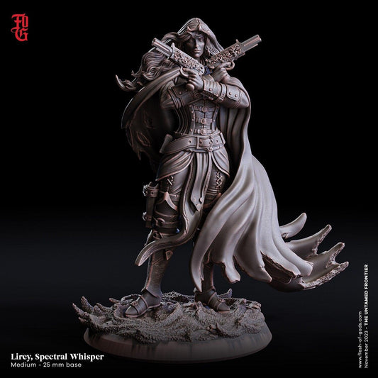 Lirey, Spectral Whisper Miniature | Wild West Gunslinger Female Outlaw | 32mm Scale or 75mm Scale - Plague Miniatures